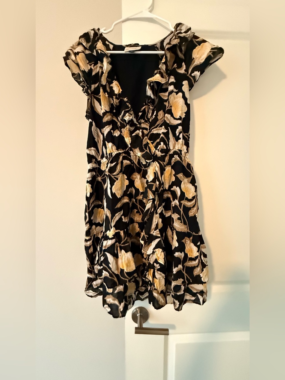Universal Thread Black and Gold Floral Ruffle Dress